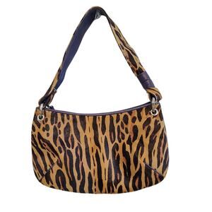 Donald J Pliner Leopard Cheetah Print Calf Hair Shoulder Bag Purse Y2k 90s